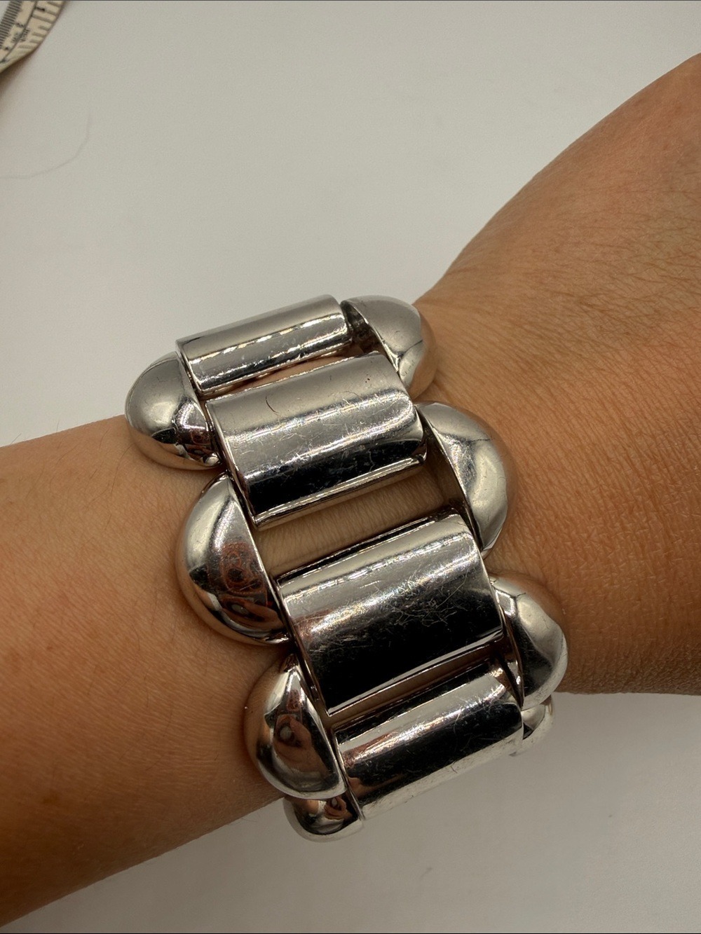 Joan Rivers heavy Polished Silver tone Link Bracelet made in Thailand